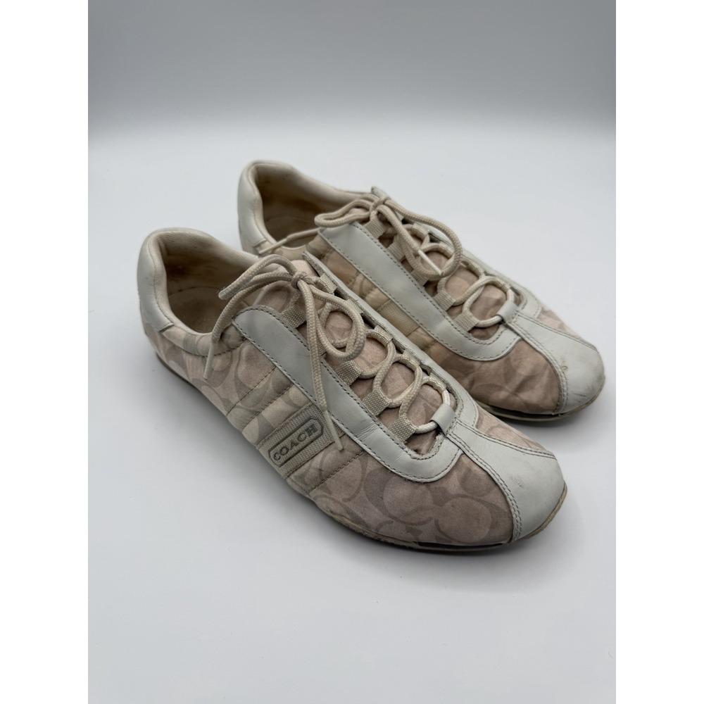 Y2K Coach Kirby Beige & White Silk Signature Sneakers Sz 9